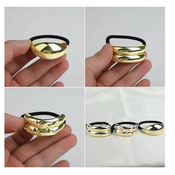 6 pcs Gold Metal Ponytail Cuff Hair Ties - Picture 4 of 7